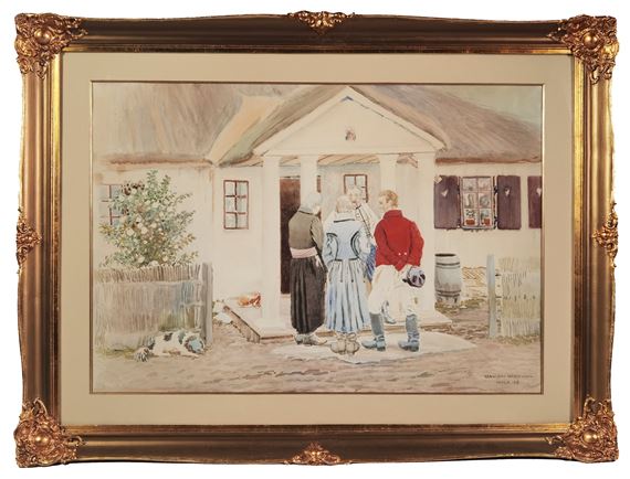 Rozmowa przed dworem by Stanisław Masłowski, 1917