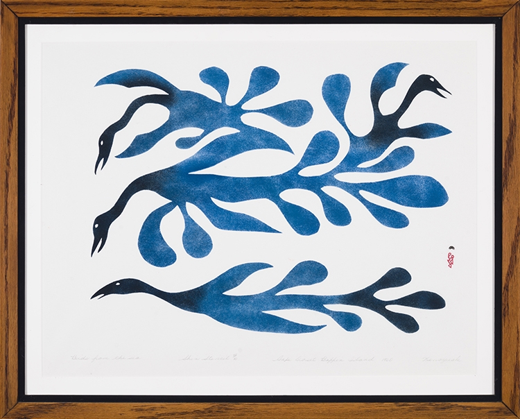 Artwork by Kenojuak Ashevak, Birds from the Sea, Made of sealskin stencil on paper