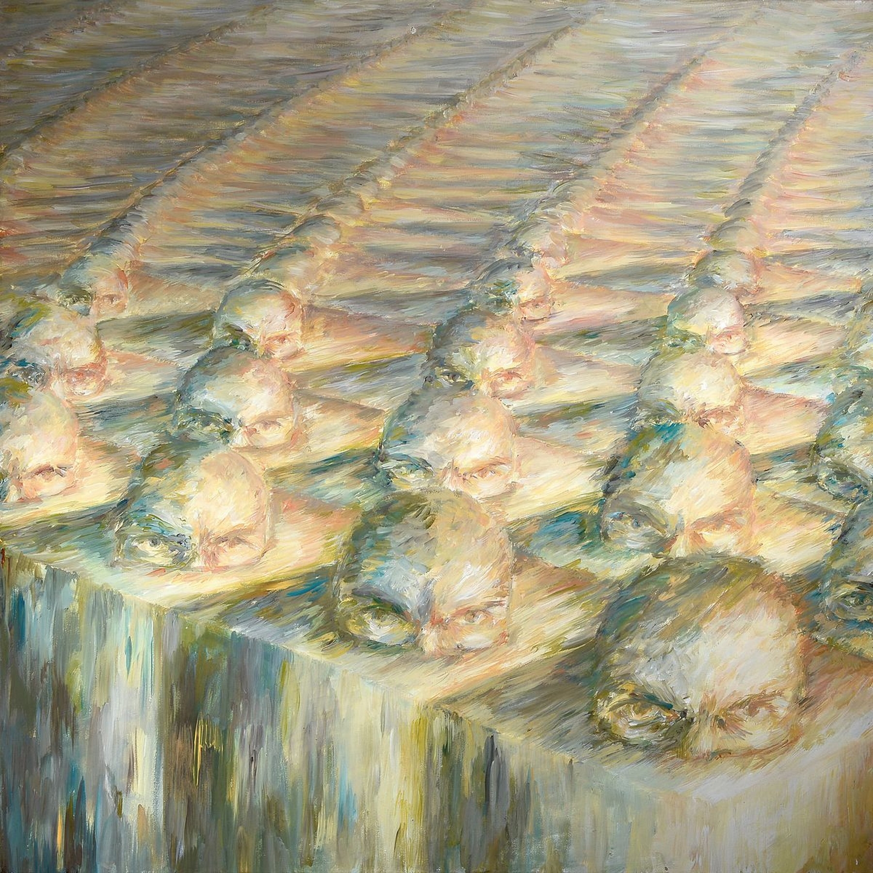 Artwork by Holger Krämer, serial thinking and concrete heads, Made of oil / canvas