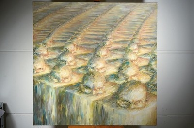 Artwork by Holger Krämer, serial thinking and concrete heads, Made of oil / canvas