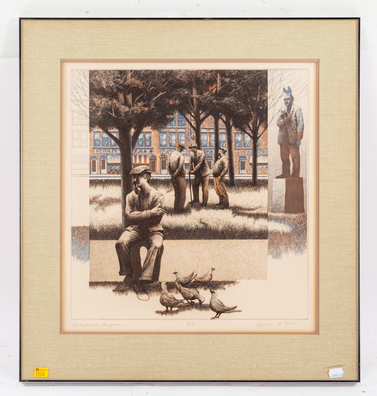 Artwork by Donald Sexauer, Philosophers on the Square, Made of etching