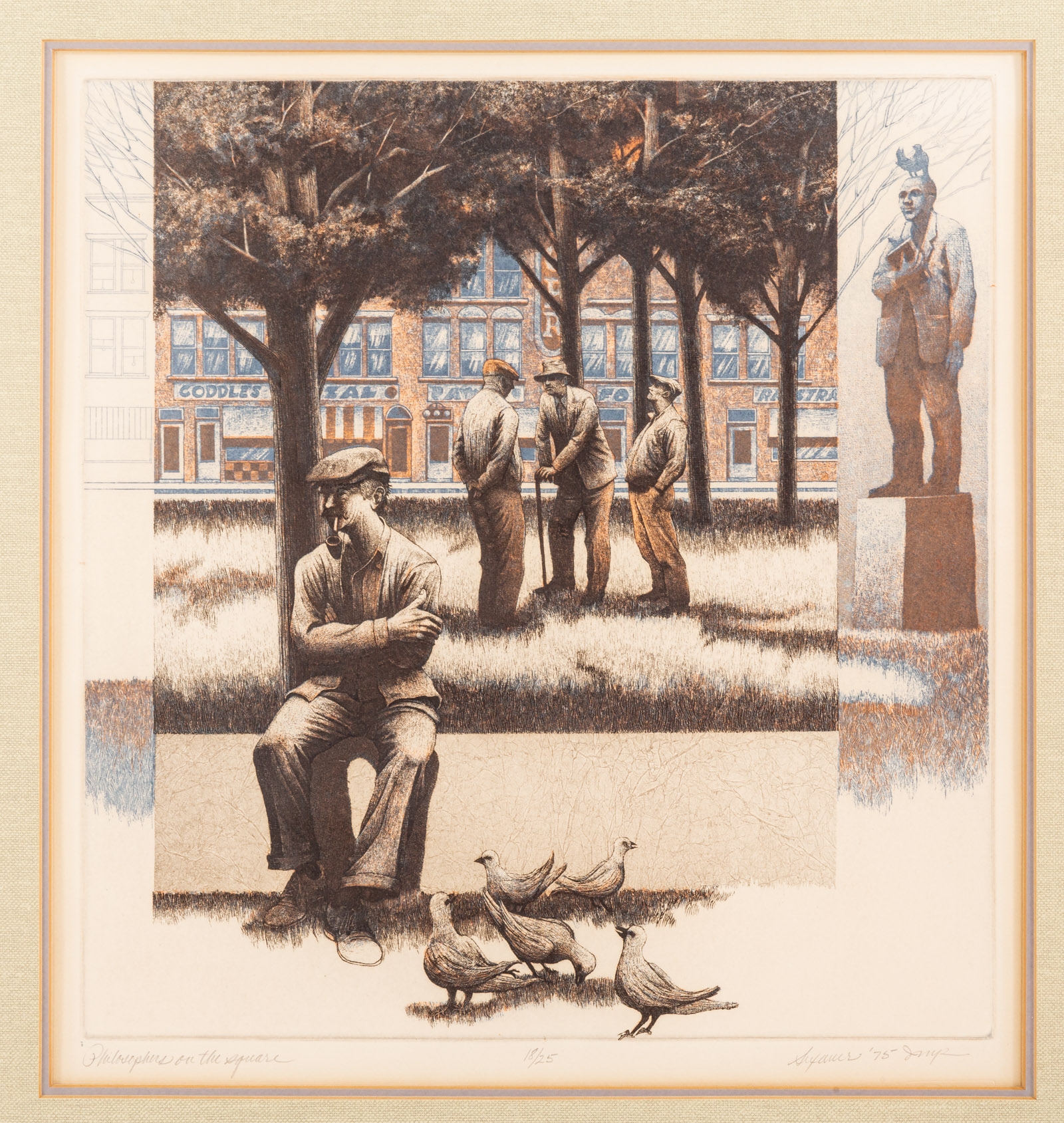 Artwork by Donald Sexauer, Philosophers on the Square, Made of etching