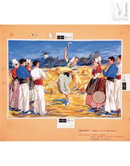 Arles Danse de la Moisson Gouache - Charles Homualk