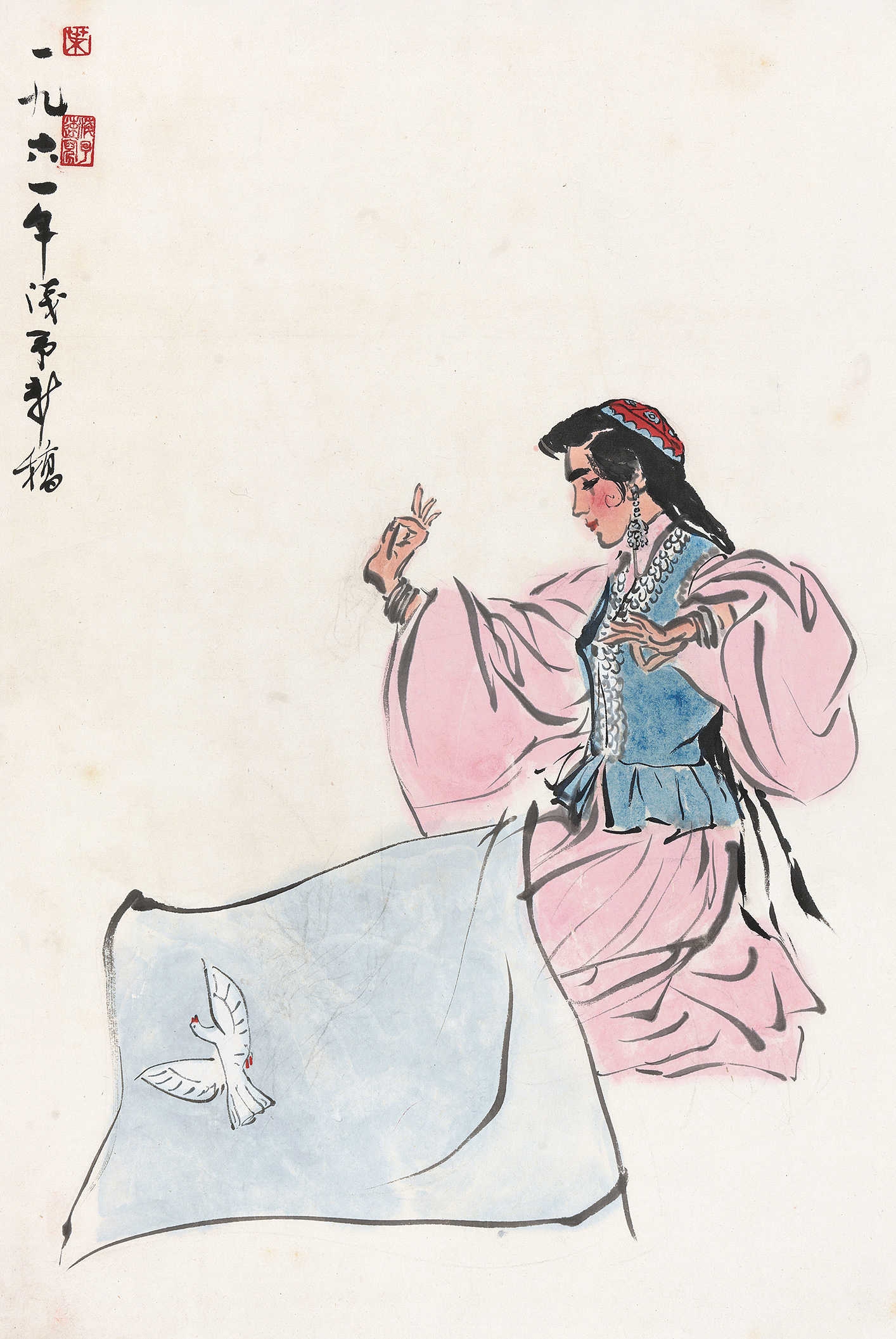 Artwork by Ye Qianyu, Dove of Peace, Made of ink and color on paper