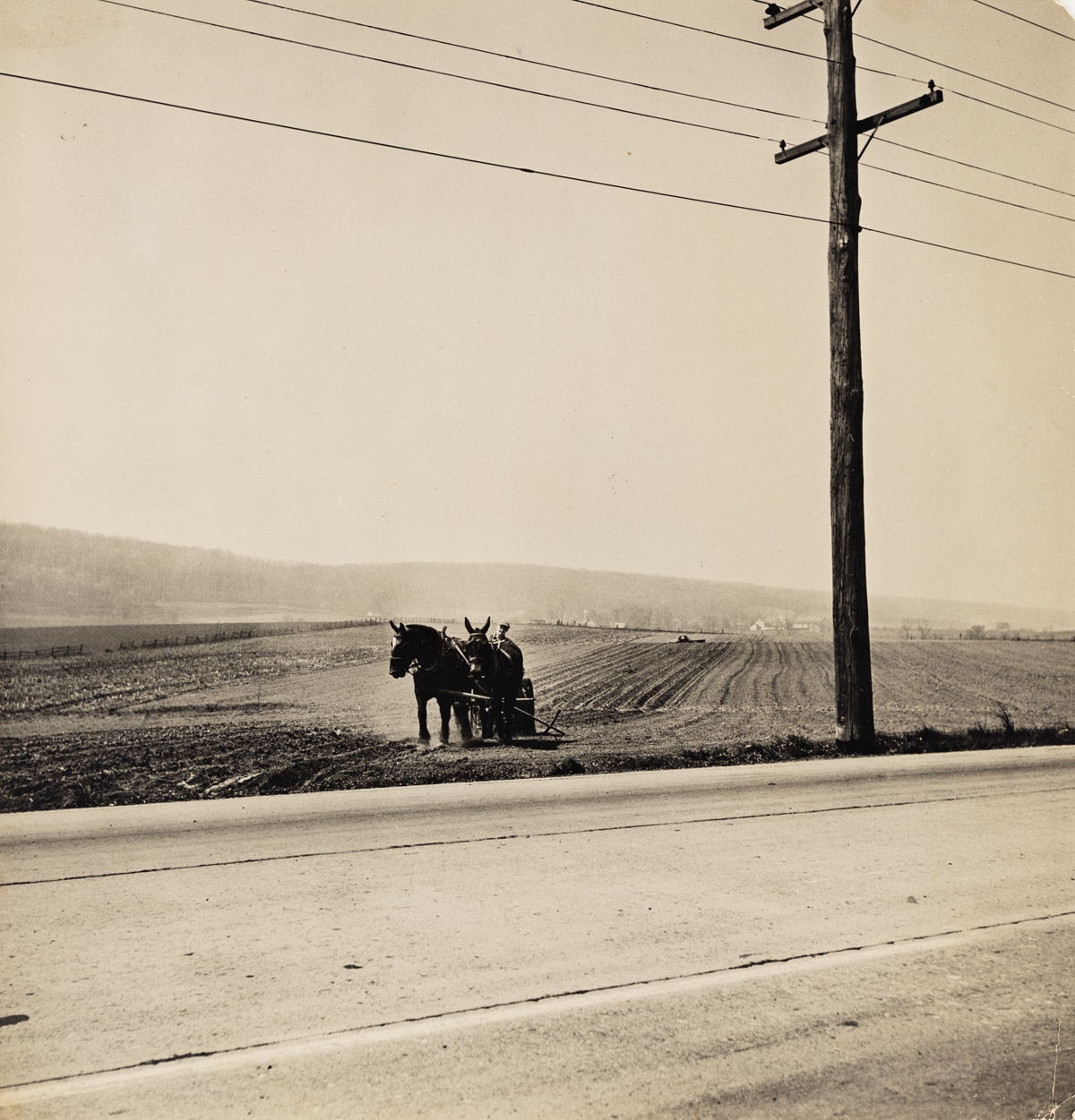 Artwork by Gordon Parks, Farm, road, and telephone lines., Made of Silver print