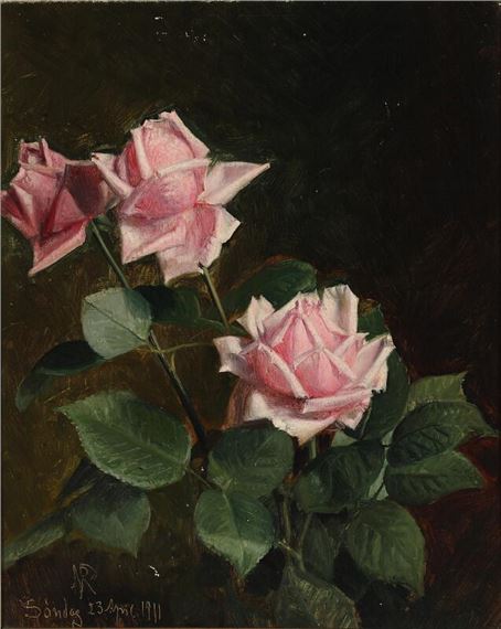 Pink roses by Niels Peter Rasmussen, April 1911