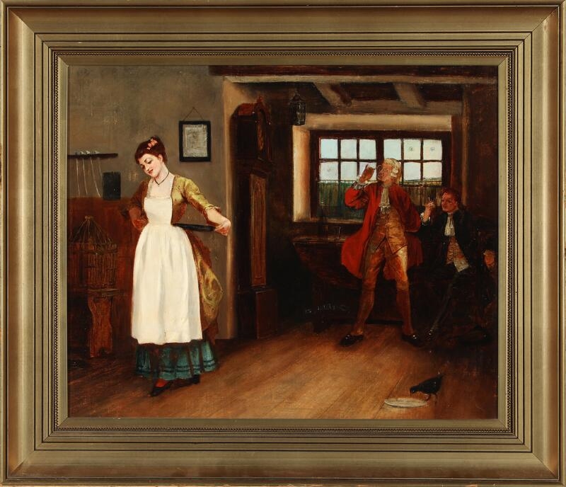 Artwork by English School, 19th Century, The young waitress at the inn, Made of Oil on canvas