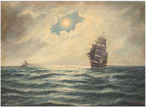 Segelschiffe in der Abenddämmerung by Thorvald Rygaard, 1919