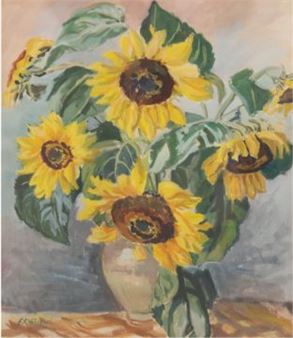 Stilleben mit Sonnenblumen in Vase - E. Koldenbach