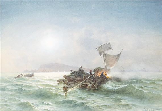 raft in storm by E. Rieck, dated 1859