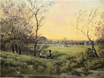 Pastorale Landschaft bei beginnender Dämmerung - H. Verdier