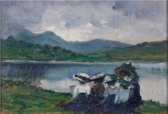 Paesaggio lacustre con figure by Paolo Berrino