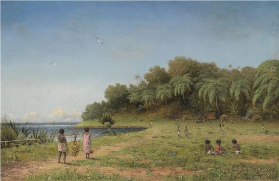 Bernard Bedwell Portal A Village Scene From A South Pacific Island 