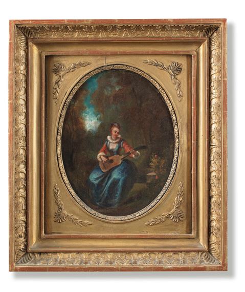 A young lady playing a guitar by Jean-Antoine Watteau