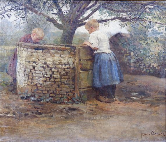 Kinderen bij een waterput by Frans Oerder