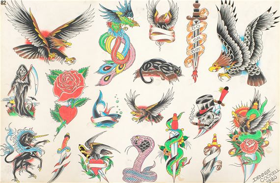 Dennis Cockell | A Group of Traditional/Sailor-Style Tattoo Flash,  1975-1981 | MutualArt