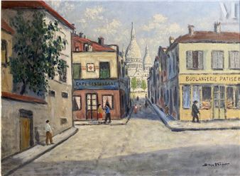 Vue de Saint Pierre de Montmartre de la place Jean Baptiste Clément - S. von Krafft