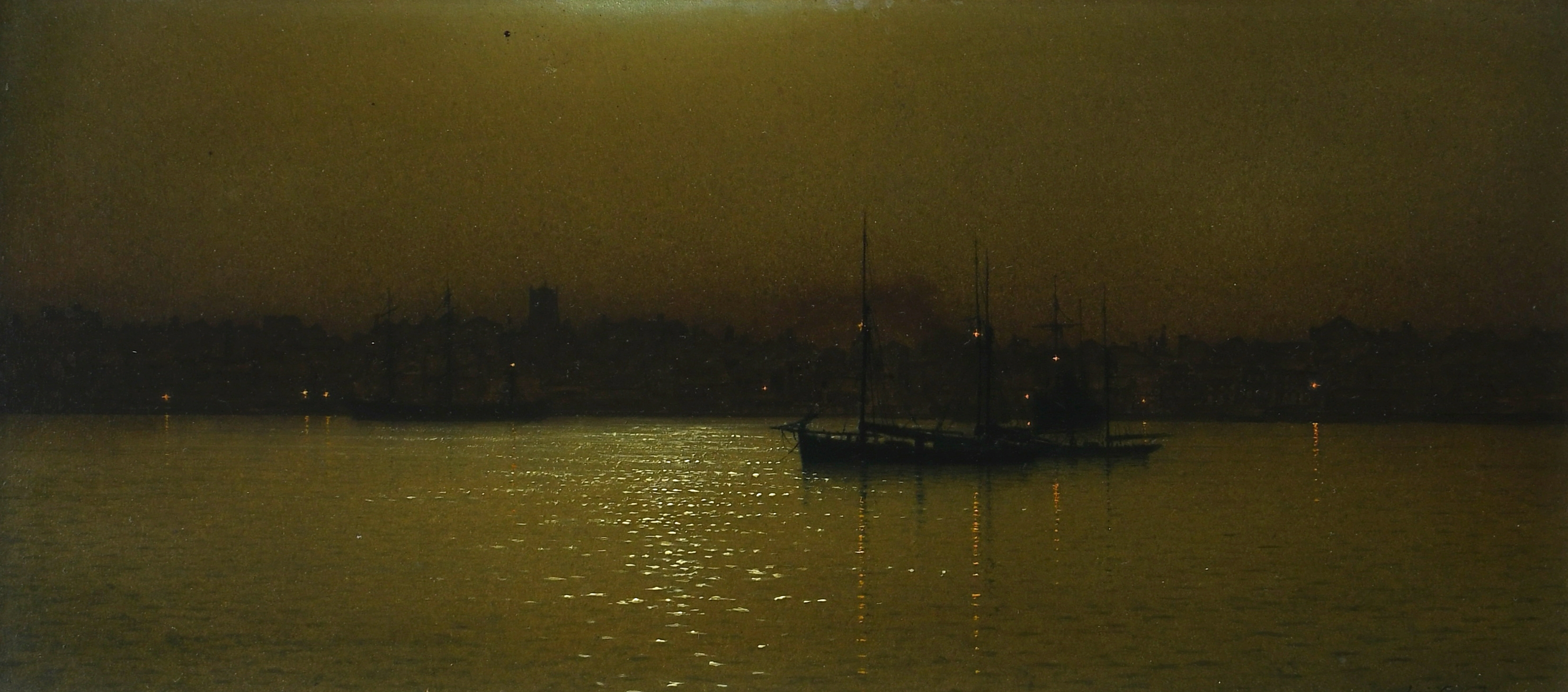 Artwork by Louis Hubbard Grimshaw, The Port of Liverpool at night, Made of Oil on board
