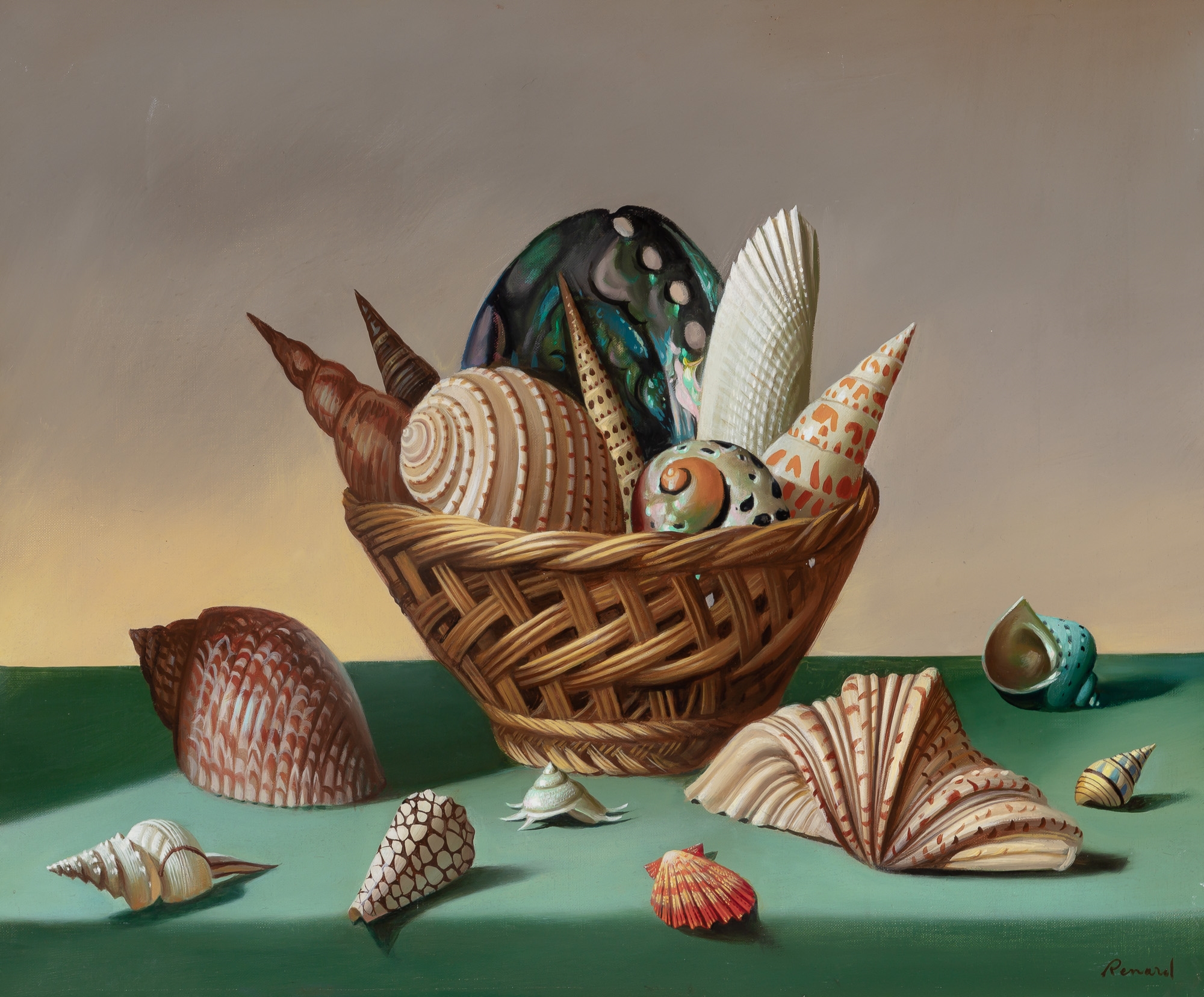 Artwork by Fernand Renard, Coquillages dans un Panier, Made of Oil on canvas