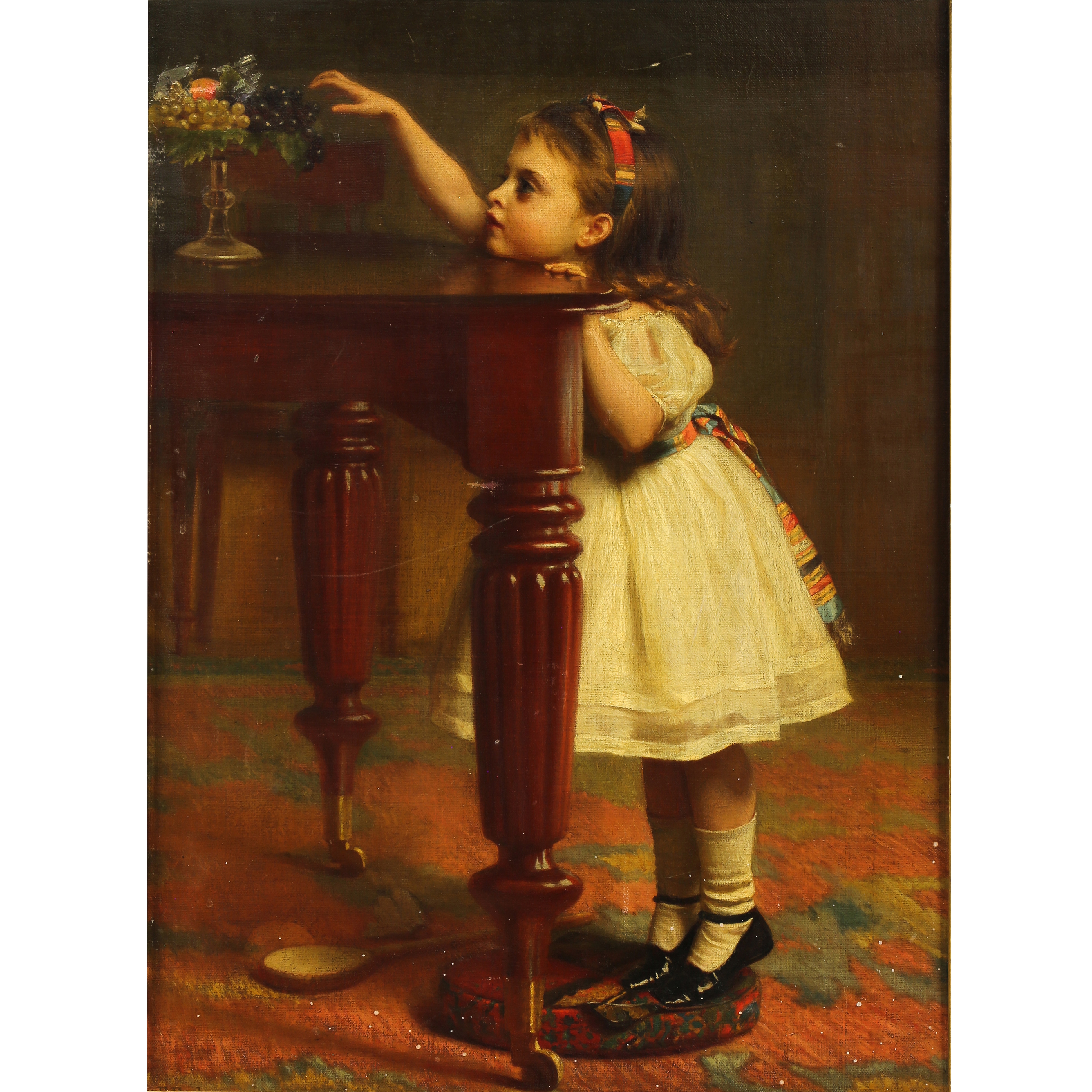 Artwork by Edmund Eagles, Untitled (Young Girl Reaching for Fruit), Made of oil on canvas