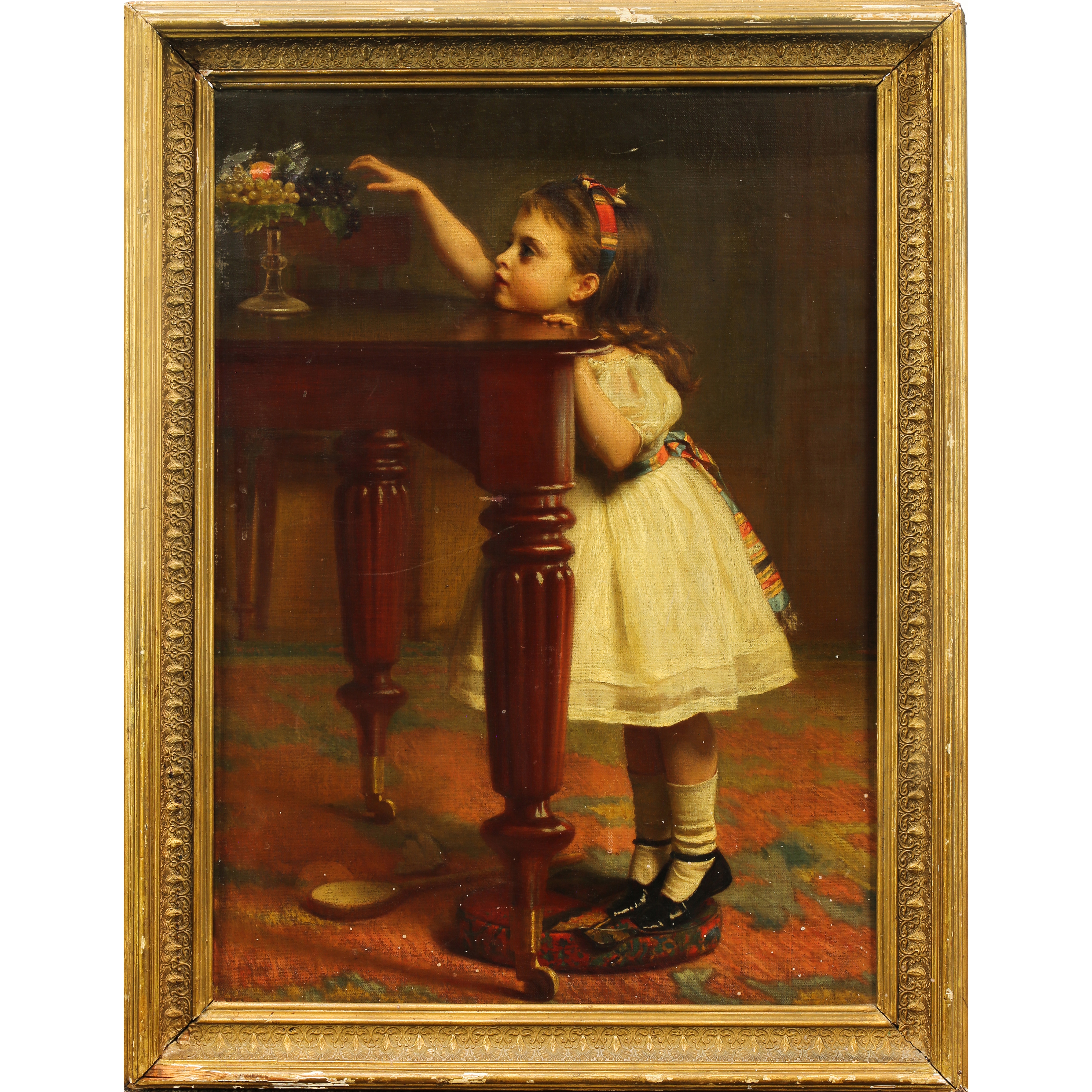 Artwork by Edmund Eagles, Untitled (Young Girl Reaching for Fruit), Made of oil on canvas