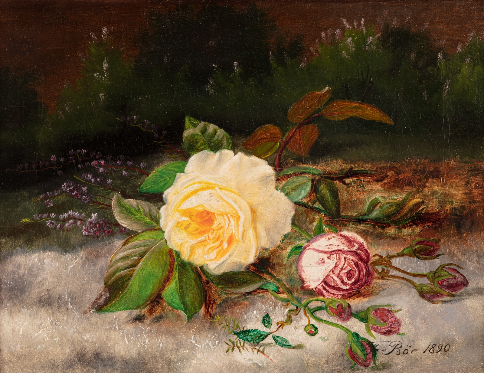 Stilleben med roser by Frants Diderik Bøe, 1890