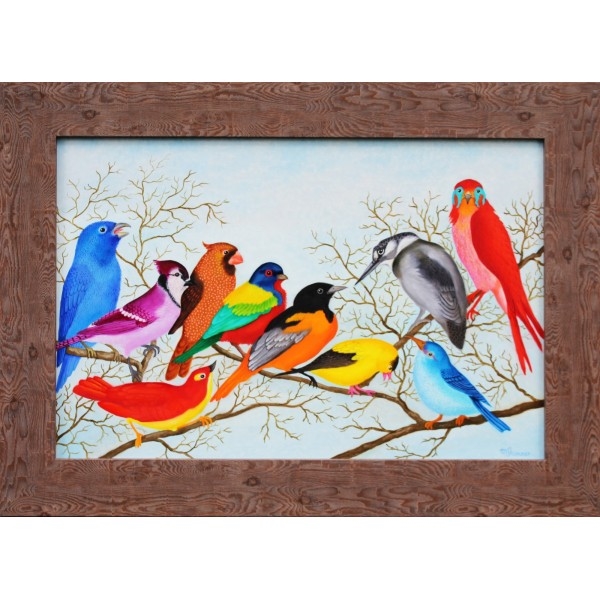 Artwork by Magdalena Shummer-Fangor, PTAKI NA GALĘZIACH BEZ LIŚCI, Made of oil on board