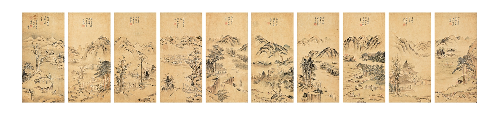 Artwork by Yun Yeongsi, Landscapes, Made of ink and color on paper (ten-panel screen)