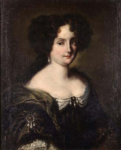 Portrait of an Aristocratic Lady wearing pearl earring and dressed in bejewelled and embroidered finery by Jacob Ferdinand Voet