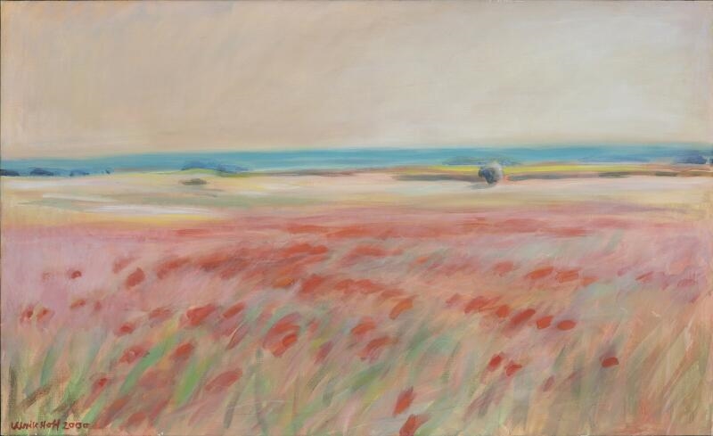 Artwork by Ulrik Hoff, Valmuer og morgendis ved Ramløse II, Made of Oil on canvas