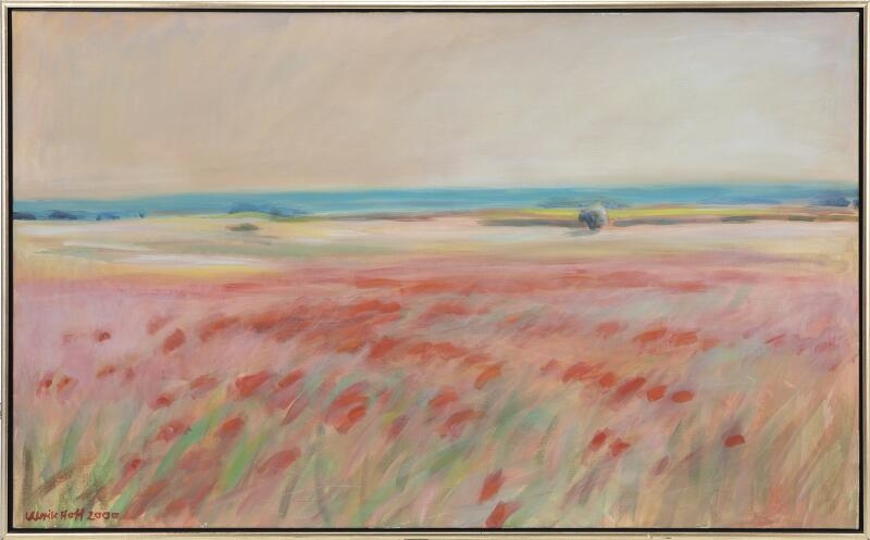 Artwork by Ulrik Hoff, Valmuer og morgendis ved Ramløse II, Made of Oil on canvas