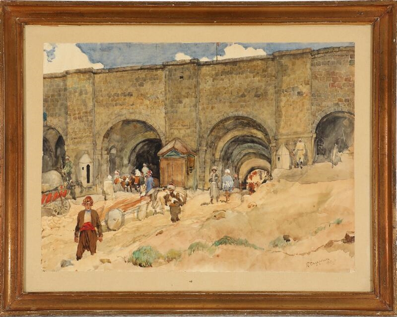 Artwork by Petr Iosifovich Smukrovich, A town gate, Made of Watercolor on paper laid on paper