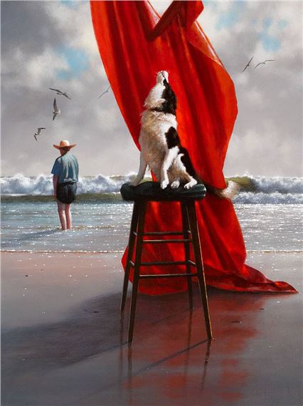 DOG ON A STOOL by Jimmy Lawlor
