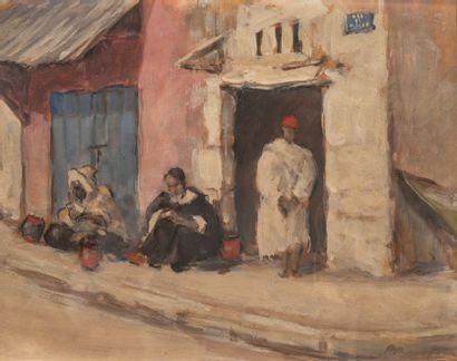Artwork by Pierre Petitfour, Characters in a street in Morocco., Made of gouache on paper