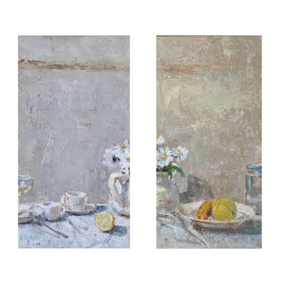 Díptico, bodegón con margaritas by Alicia Grau