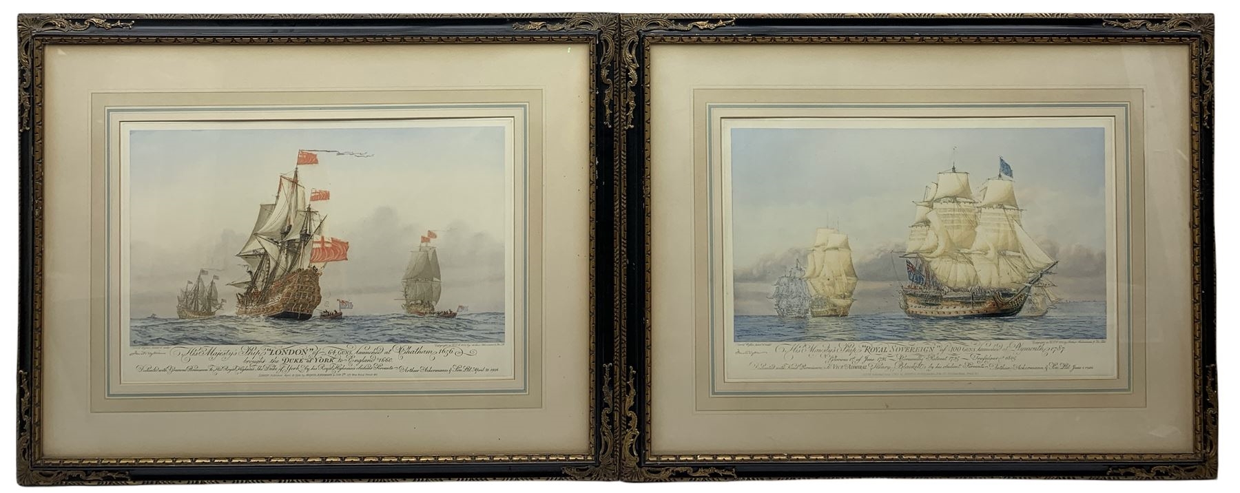 Artwork by Harold Wyllie, Royal Sovereign' and 'London, Made of aquatints with hand colouring