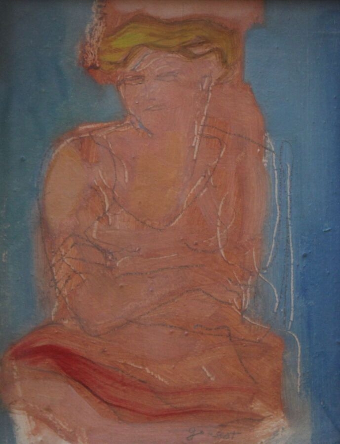 Artwork by René Gouast, Woman with crossed arms, Made of oil on panel