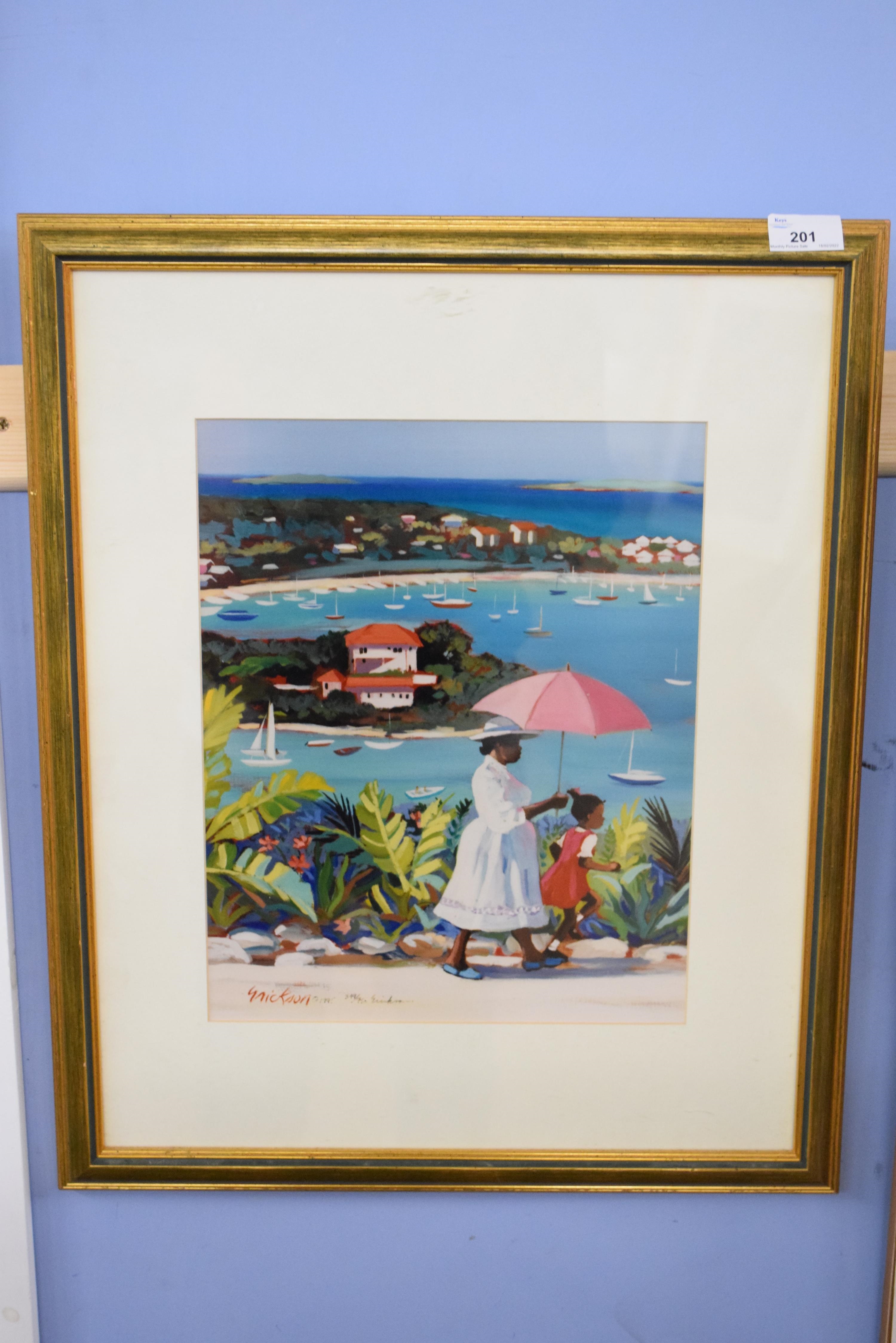 Artwork by Shair Ericsson, West Indian view coloured print, Made of coloured print