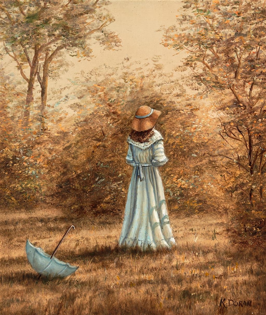 Artwork by Kerry Doran, Lady in Blue Dress, Made of oil on board