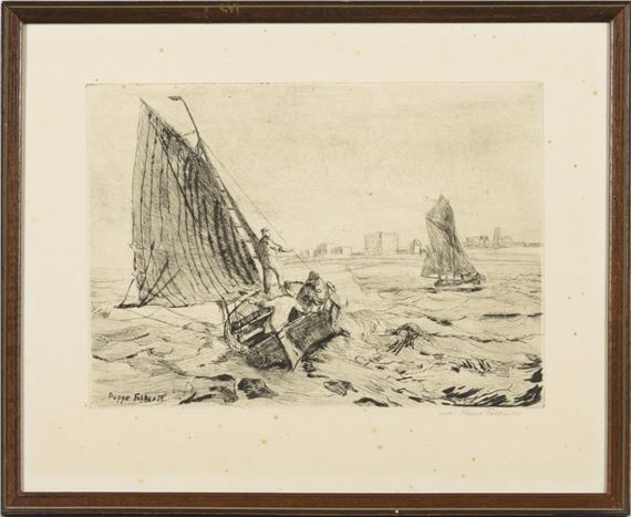 Boats on rough sea by Poppe Folkerts
