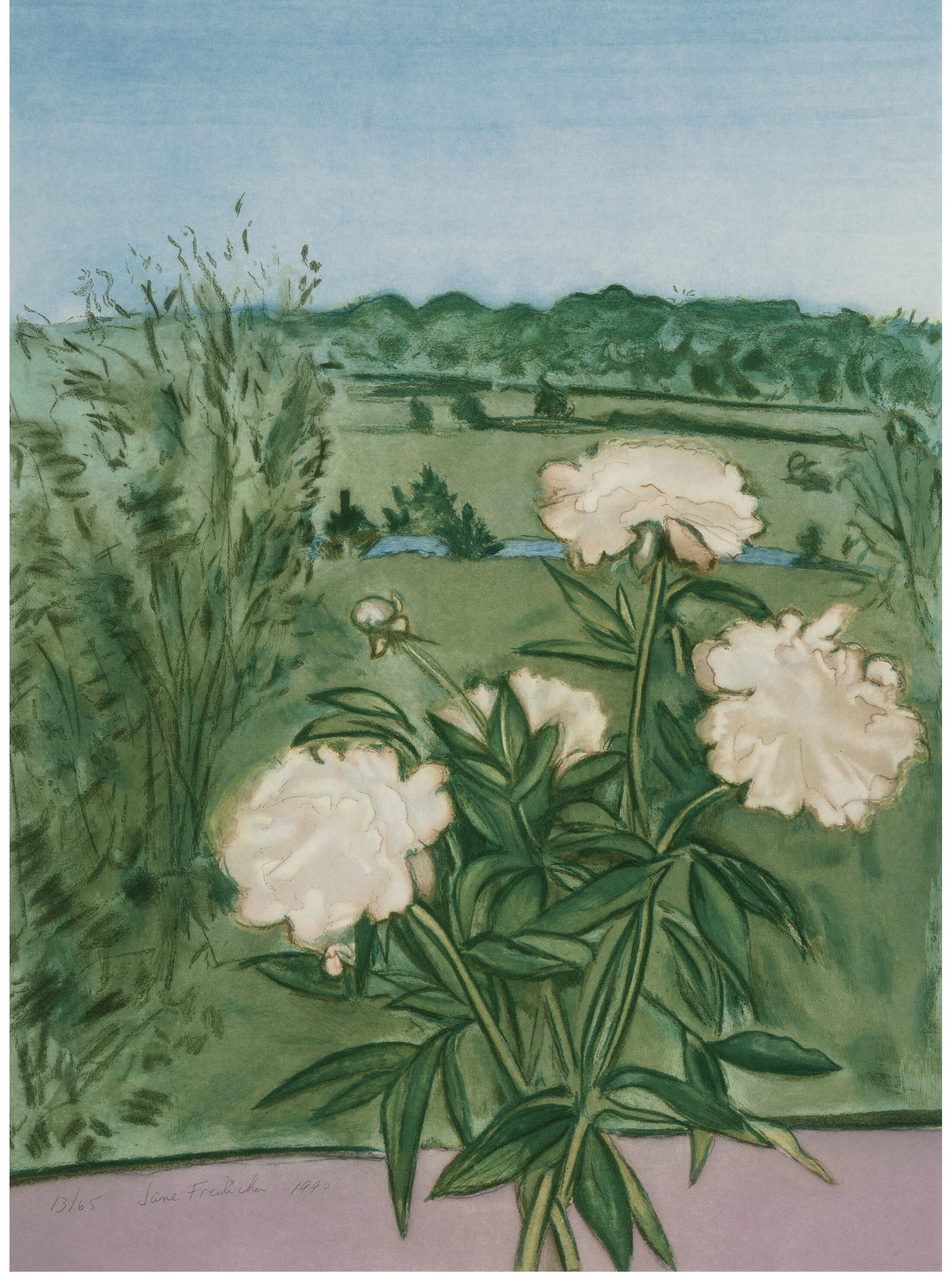 Artwork by Jane Freilicher, Peonies, Made of Lithograph in colors on paper