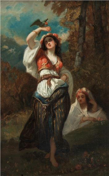 Jeune femme orientale au perroquet by Louis Devedeux, 1855