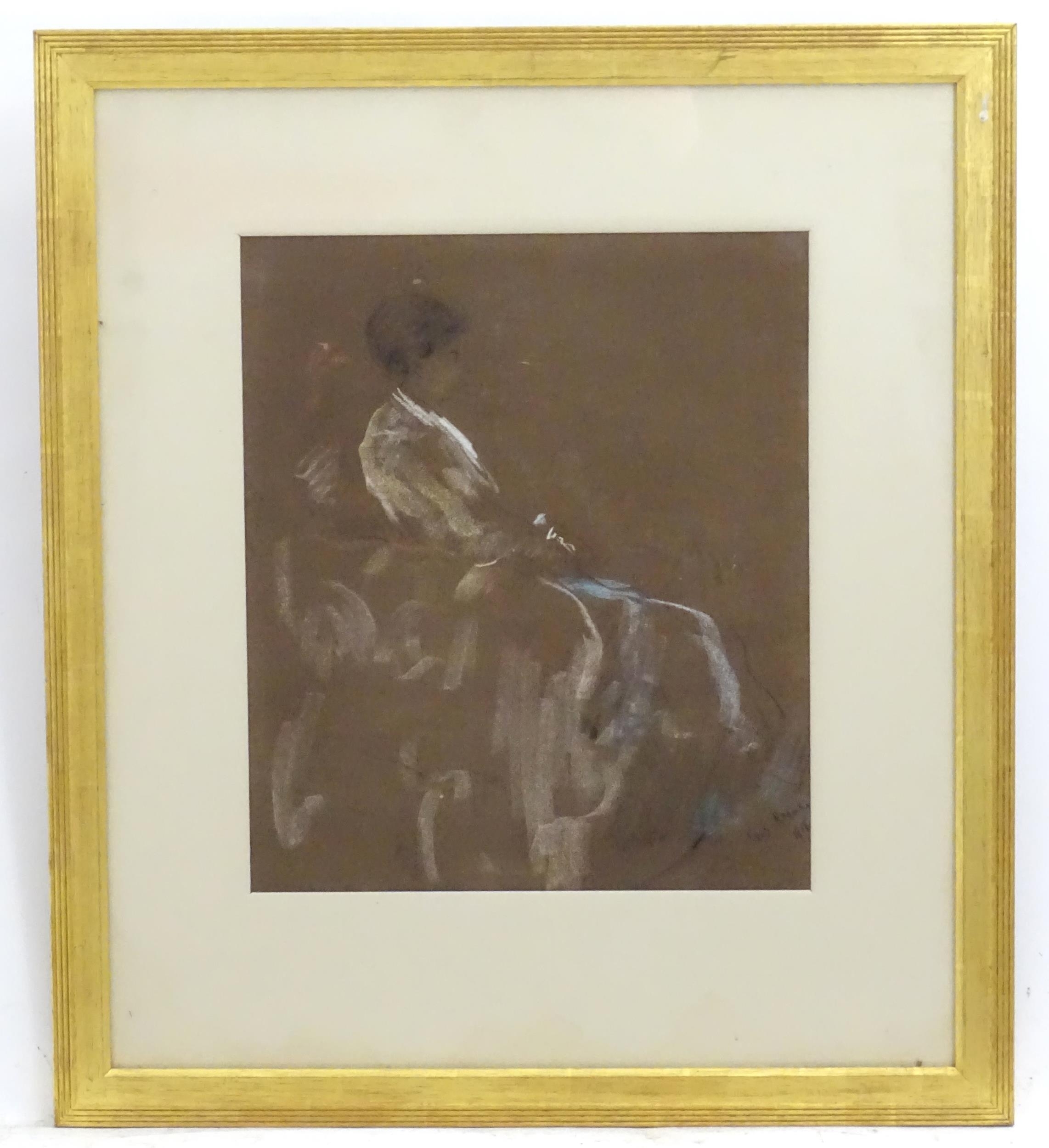 Artwork by Jacob Kramer, A portrait of a seated woman, Made of Pastel