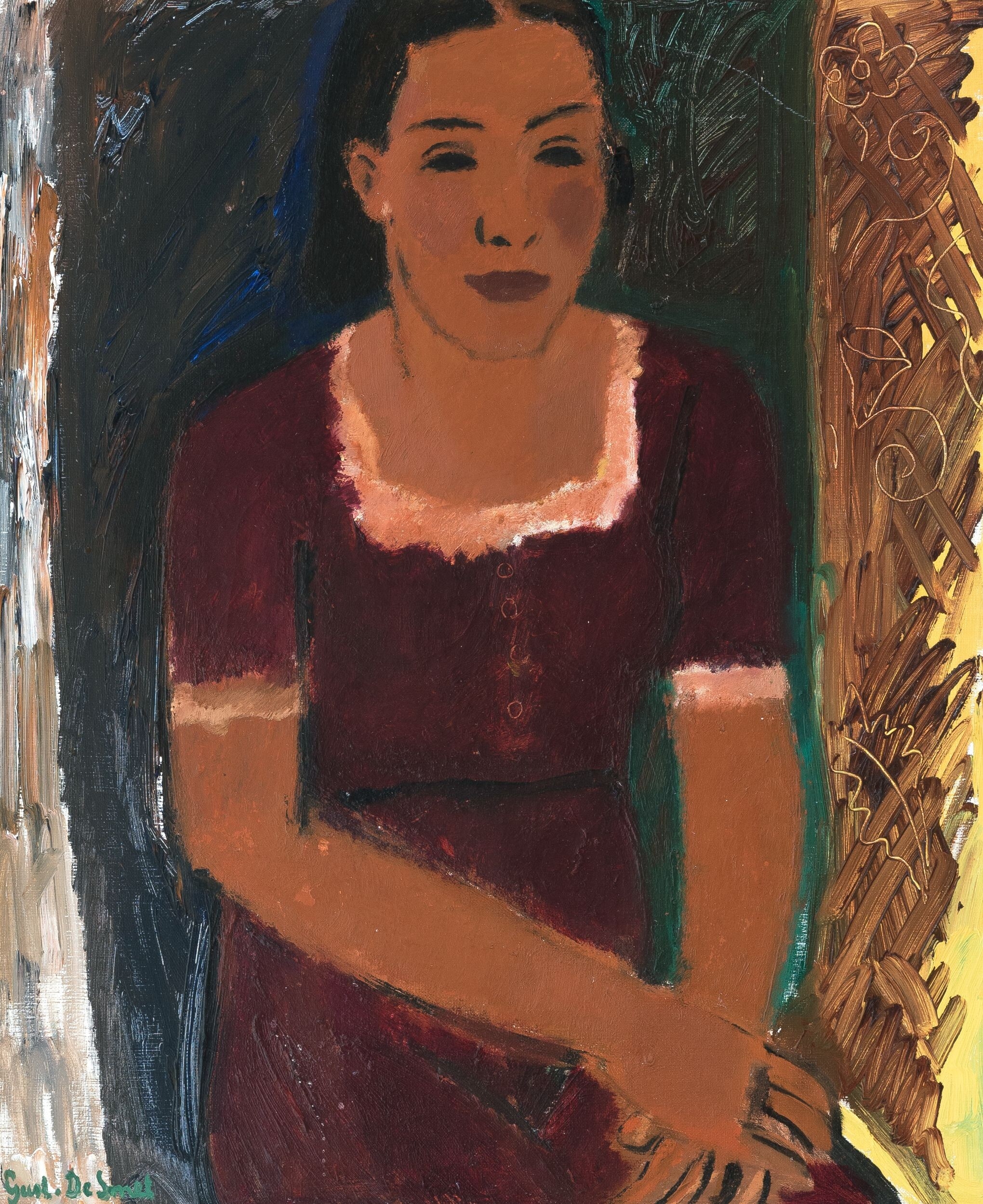 Artwork by Gustave de Smet, Girl with red dress, Made of Oil on canvas