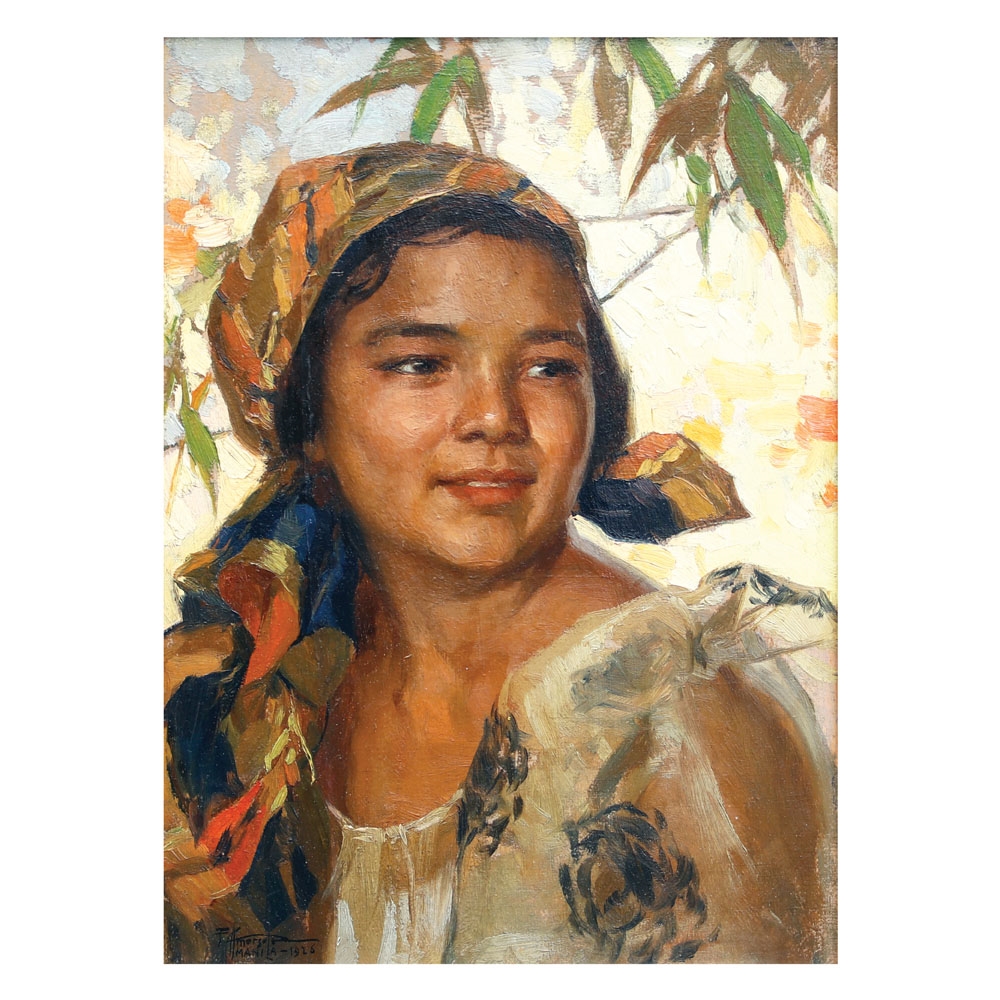 Artwork by Fernando Amorsolo, A Typical Filipina Beauty, Made of oil on wood