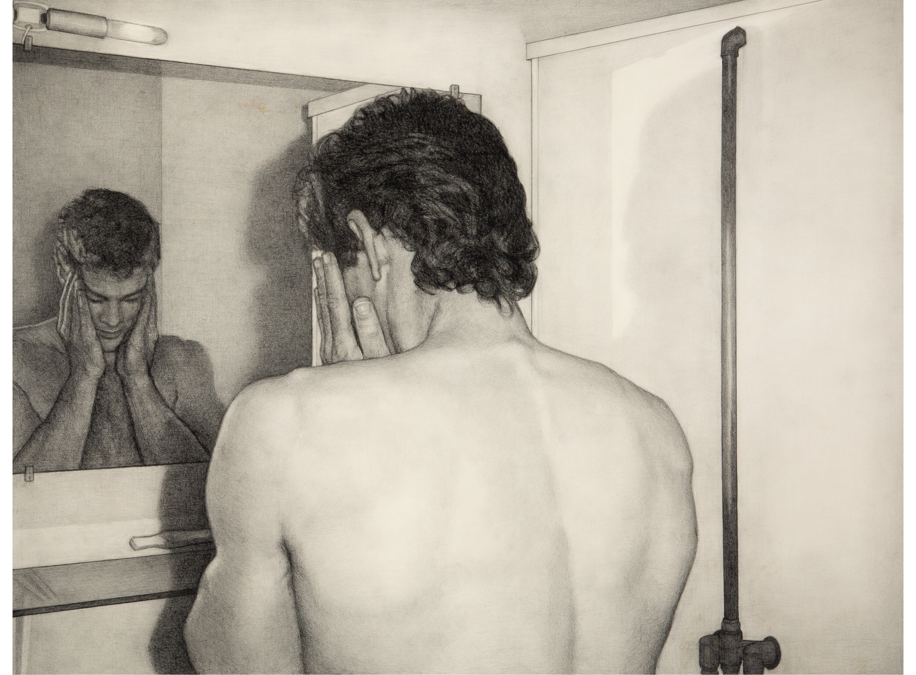 Artwork by Stephen Hale, Untitled (Man in a Bathroom Mirror), Made of Graphite on paper