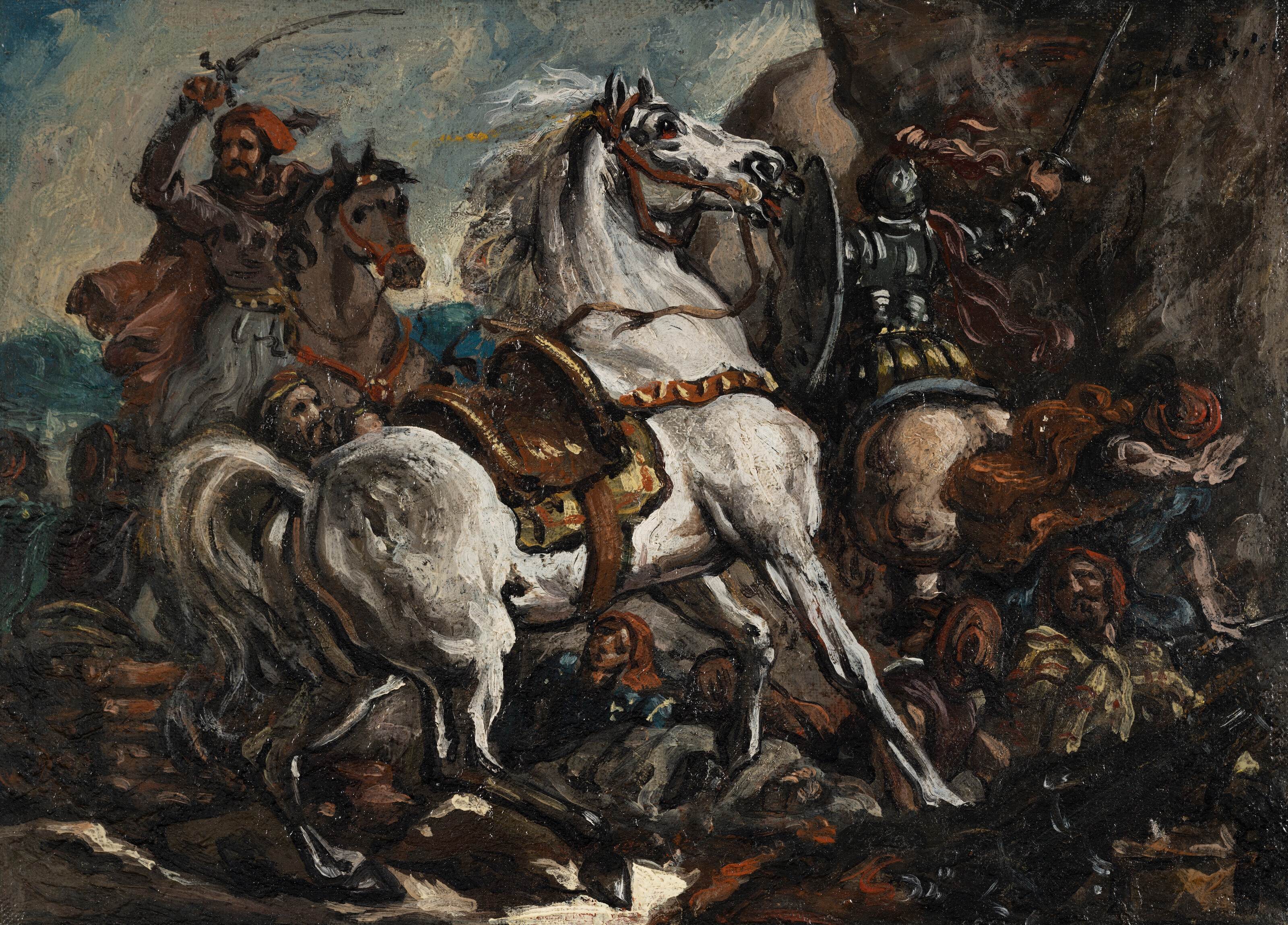 Cavallo bianco in una battaglia by Giorgio de Chirico, Painted in 1948