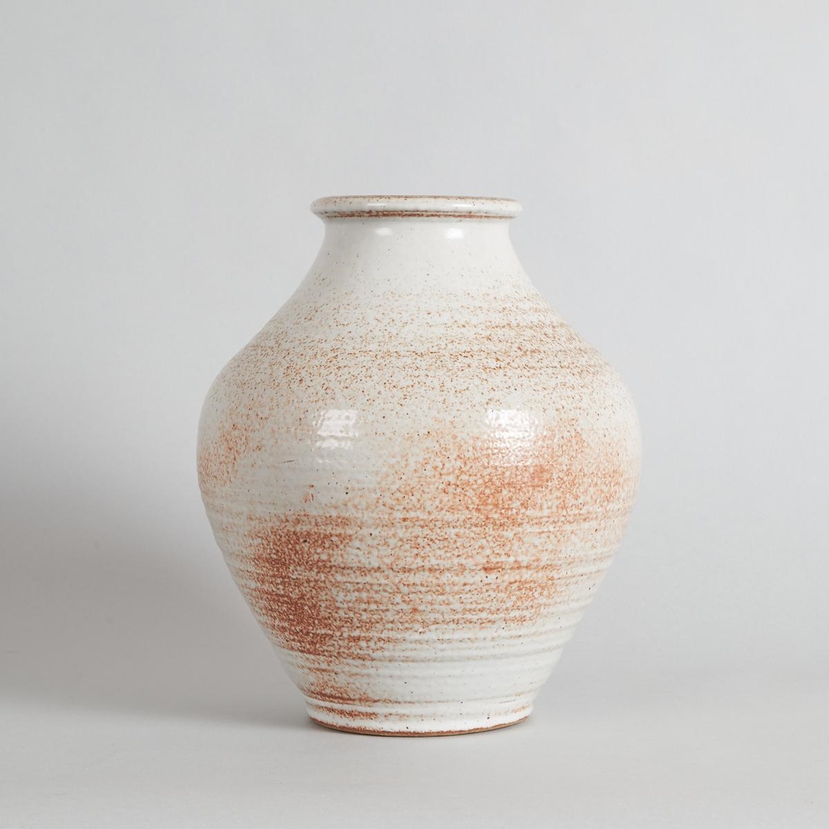 Artwork by Mike Spencer, Lynn Spencer, A Mike and Lynn Spencer Shino Floor Vase, Made of cream coloured glaze with red