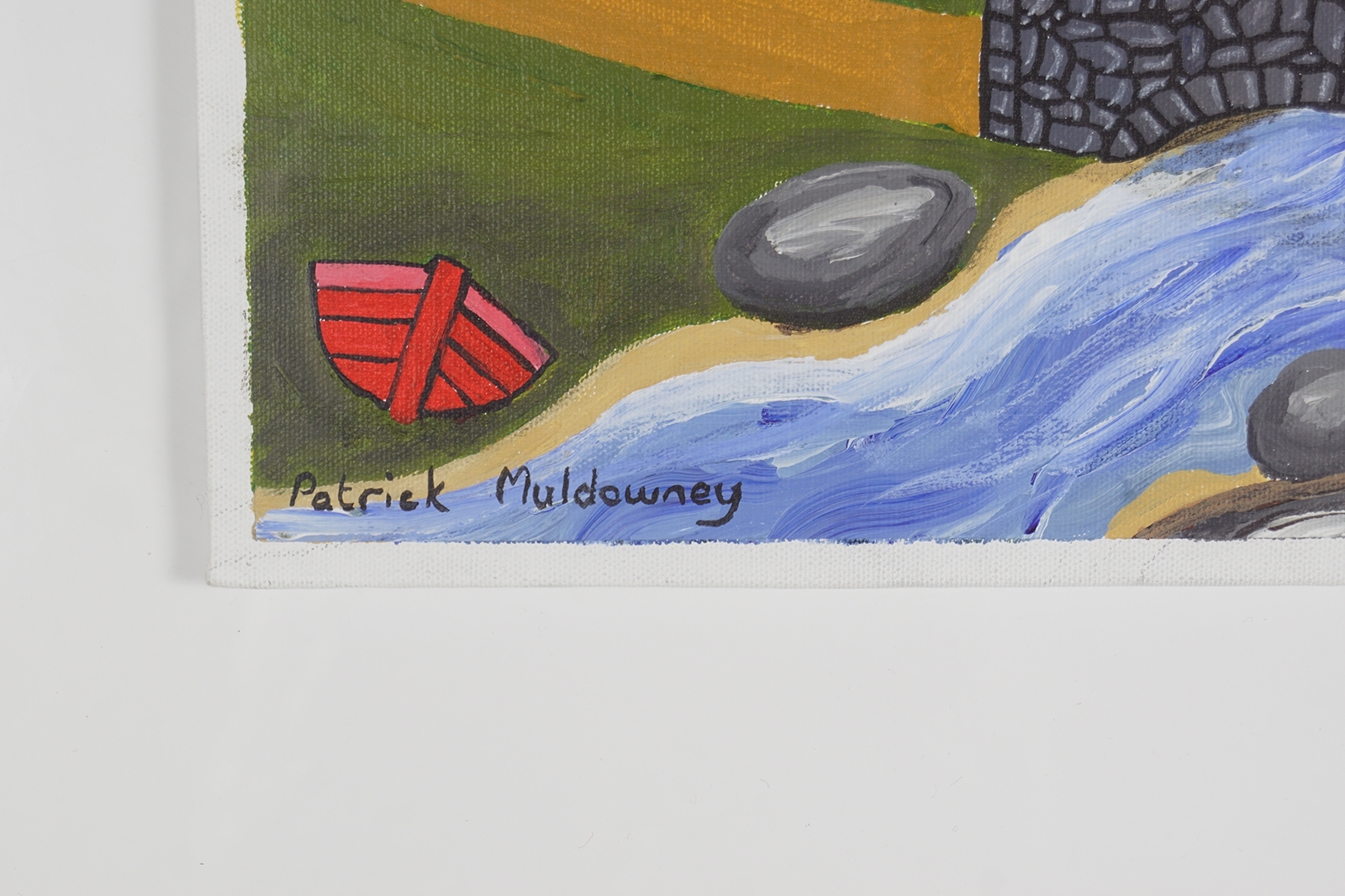 Artwork by Patrick Muldowney, Cottages in a landscape, Made of oil on board