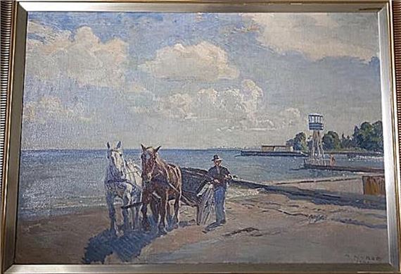 Scenery with horse-drawn carriage from Bellevue Beach by Borge C. Nyrop, 1944